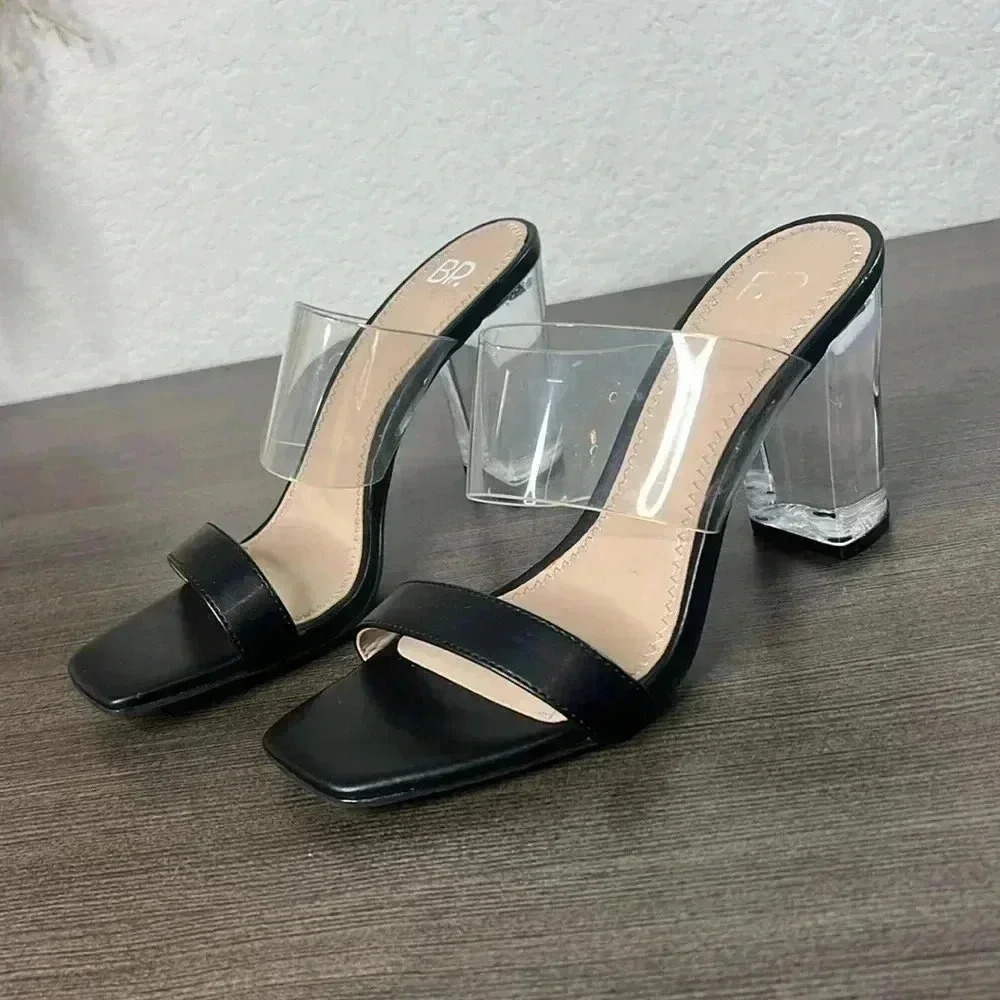 COPY - NEW -BP - Slide Sandal Naomi Black Clear Block Heel Womens